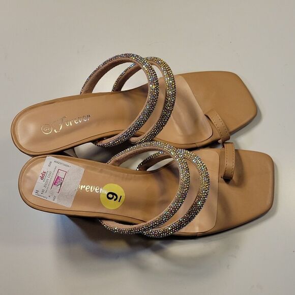 BRAND NEW FOREVER SLIPPERS   PEEP TOE DOUBLE STRAP GLITTER EMBROIDERY SANDAL - Picture 9 of 16